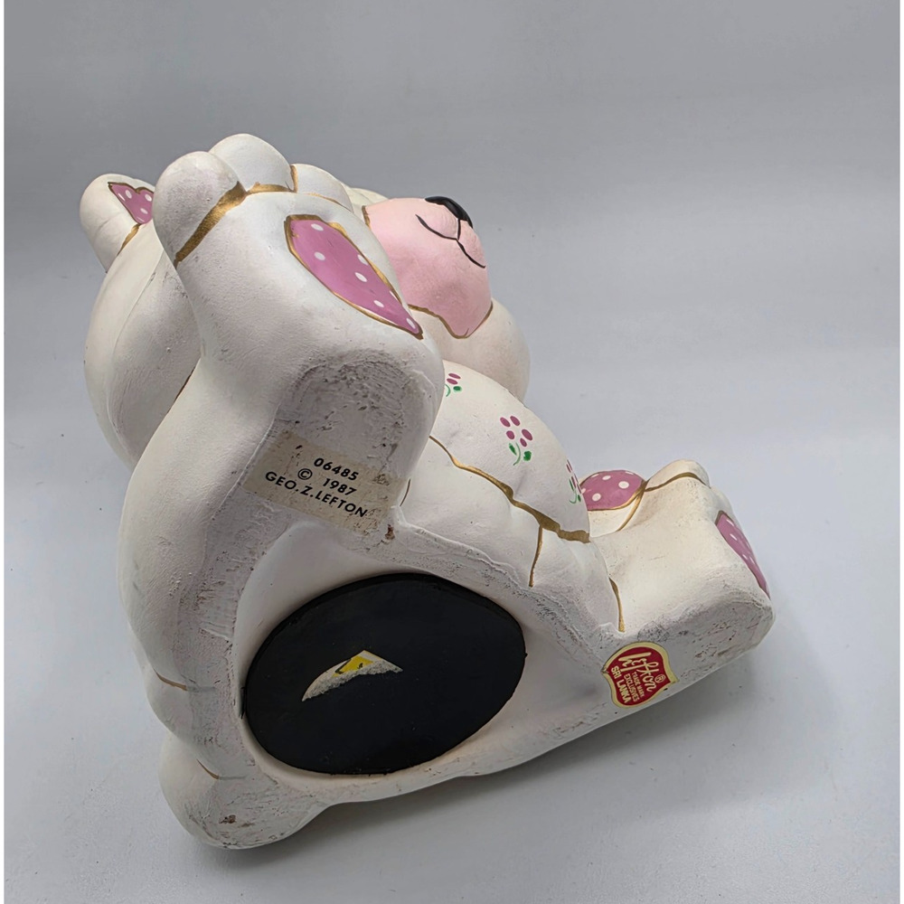Vintage 1987 Lefton Teddy Bear Coin Bank Pink Floral Nursery Decor 6 Inch Flawed - Picture 8 of 14